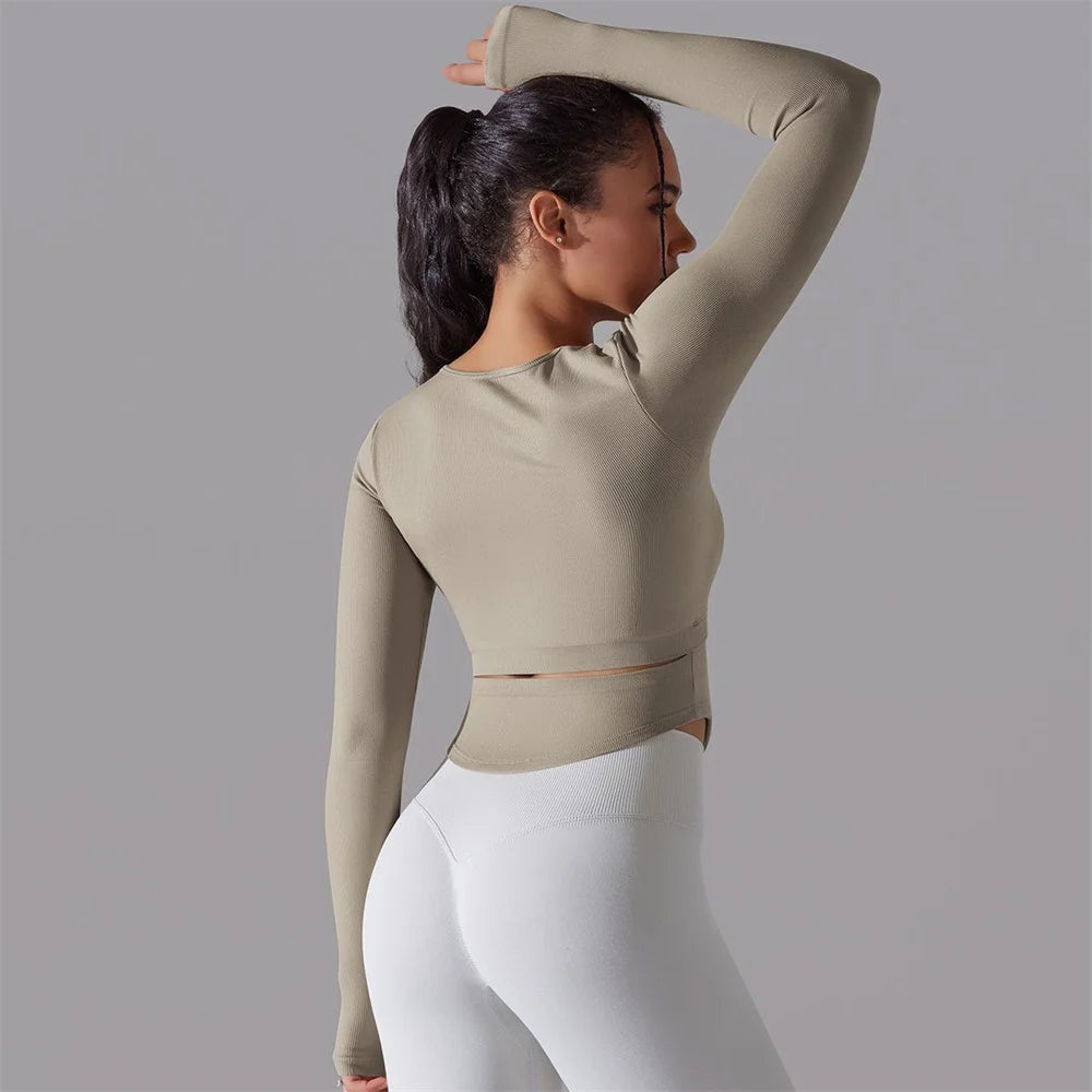 Seamless Yoga Shirts Sports Top Long Sleeve Gym Clothing Running Workout Top T-shirts Active Wear Women Fitness Slim Shirt