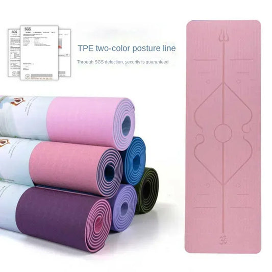 Double-layer Two-color Body Position Line Shock Absorption Yoga Mat Fitness Exercise Mat Wear-resistant Floor Mat