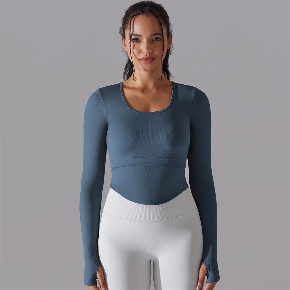 Seamless Yoga Shirts Sports Top Long Sleeve Gym Clothing Running Workout Top T-shirts Active Wear Women Fitness Slim Shirt