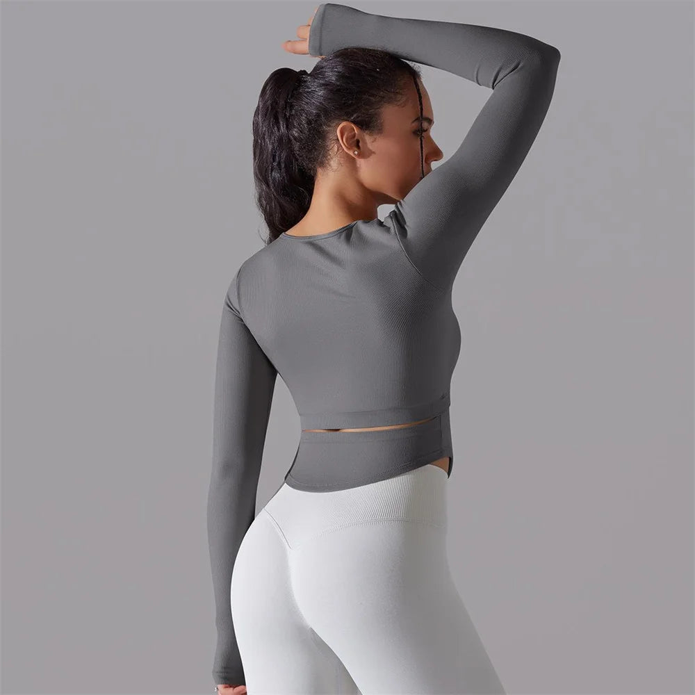 Seamless Yoga Shirts Sports Top Long Sleeve Gym Clothing Running Workout Top T-shirts Active Wear Women Fitness Slim Shirt