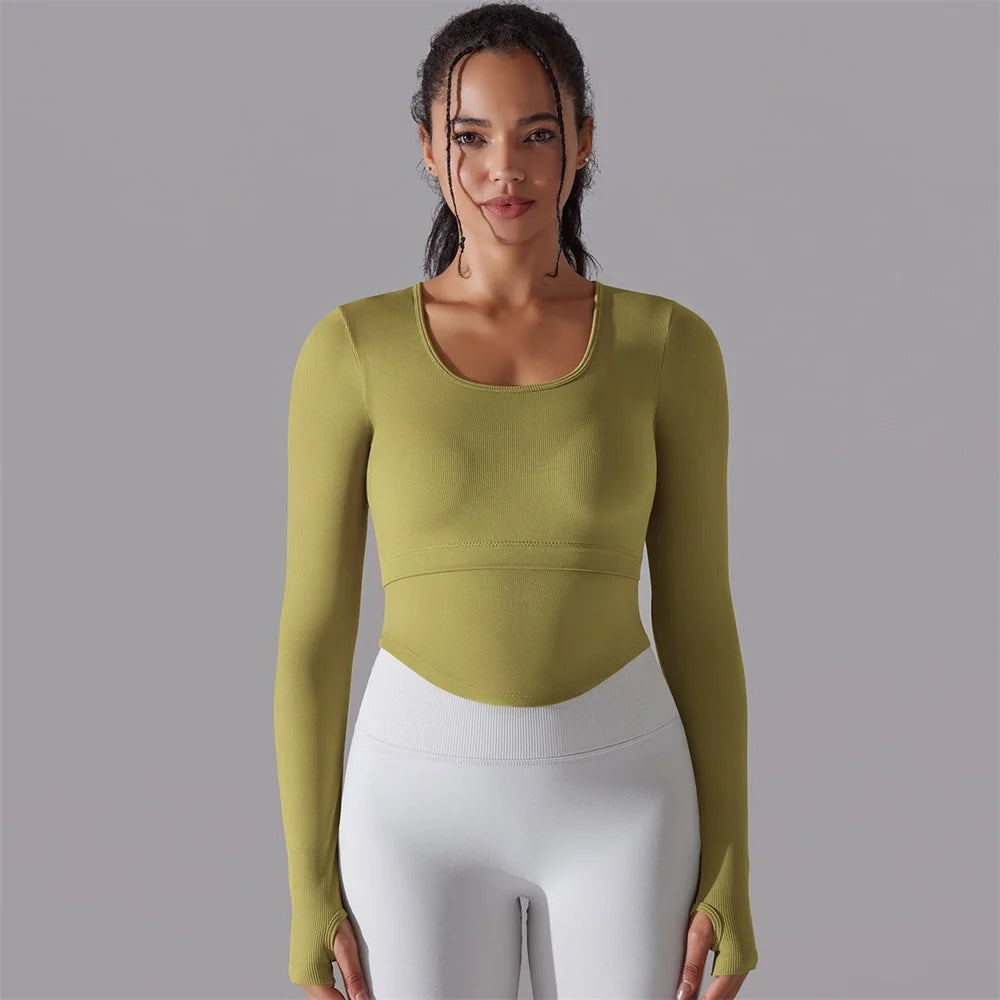 Seamless Yoga Shirts Sports Top Long Sleeve Gym Clothing Running Workout Top T-shirts Active Wear Women Fitness Slim Shirt