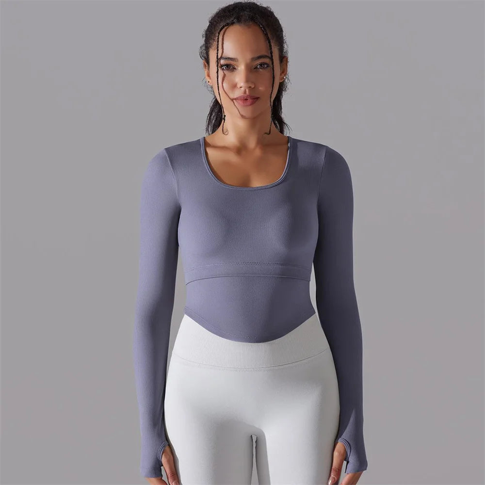 Seamless Yoga Shirts Sports Top Long Sleeve Gym Clothing Running Workout Top T-shirts Active Wear Women Fitness Slim Shirt