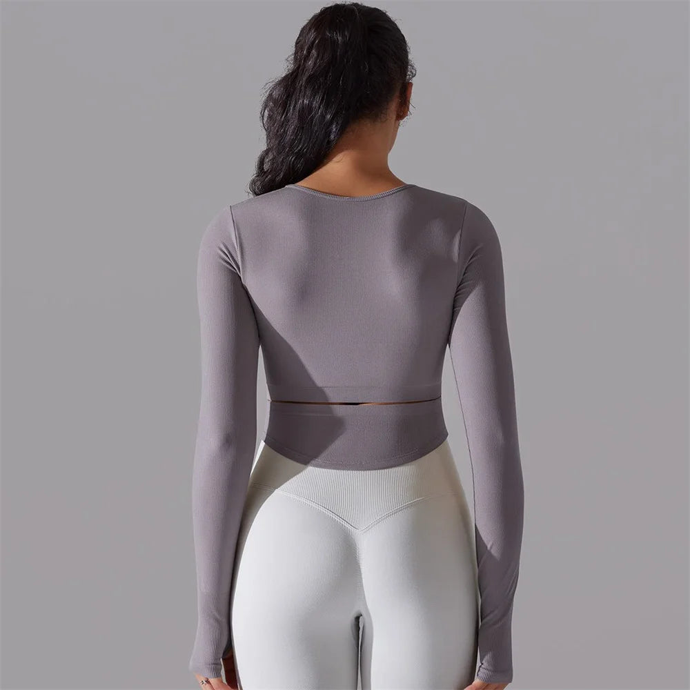 Seamless Yoga Shirts Sports Top Long Sleeve Gym Clothing Running Workout Top T-shirts Active Wear Women Fitness Slim Shirt