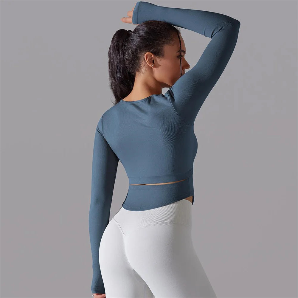 Seamless Yoga Shirts Sports Top Long Sleeve Gym Clothing Running Workout Top T-shirts Active Wear Women Fitness Slim Shirt