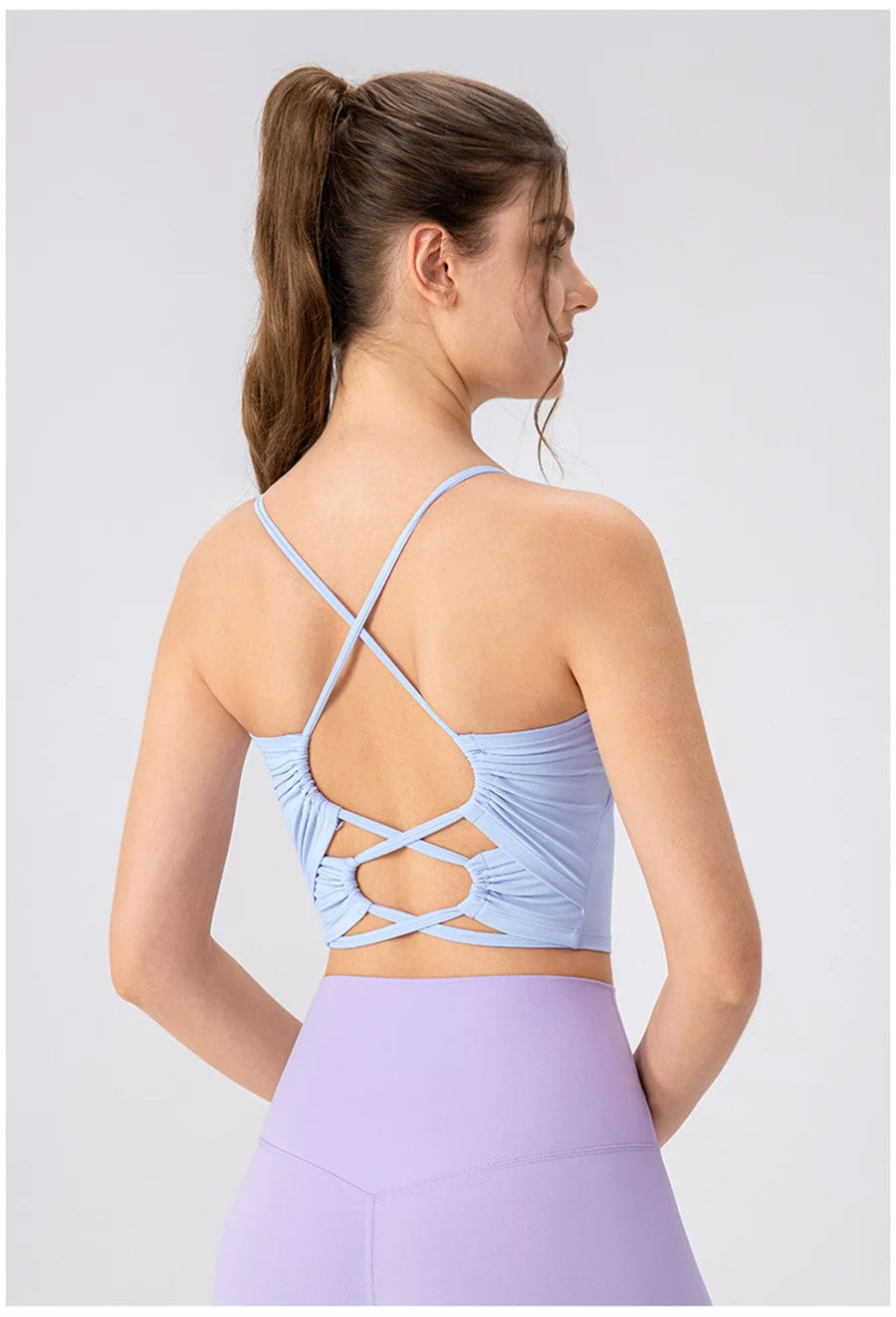 Women Cross Back Yoga Bra With Removable Pads Open Back Ballet Top Elastic Breathable Running Sports Fitness Gym Tank Top