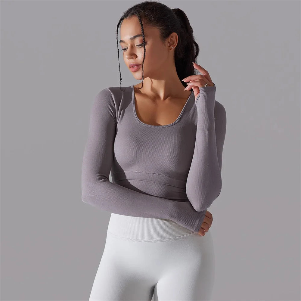 Seamless Yoga Shirts Sports Top Long Sleeve Gym Clothing Running Workout Top T-shirts Active Wear Women Fitness Slim Shirt