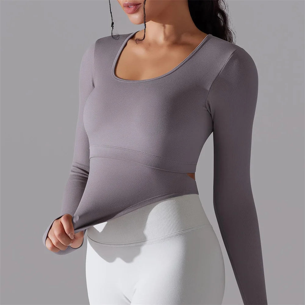 Seamless Yoga Shirts Sports Top Long Sleeve Gym Clothing Running Workout Top T-shirts Active Wear Women Fitness Slim Shirt