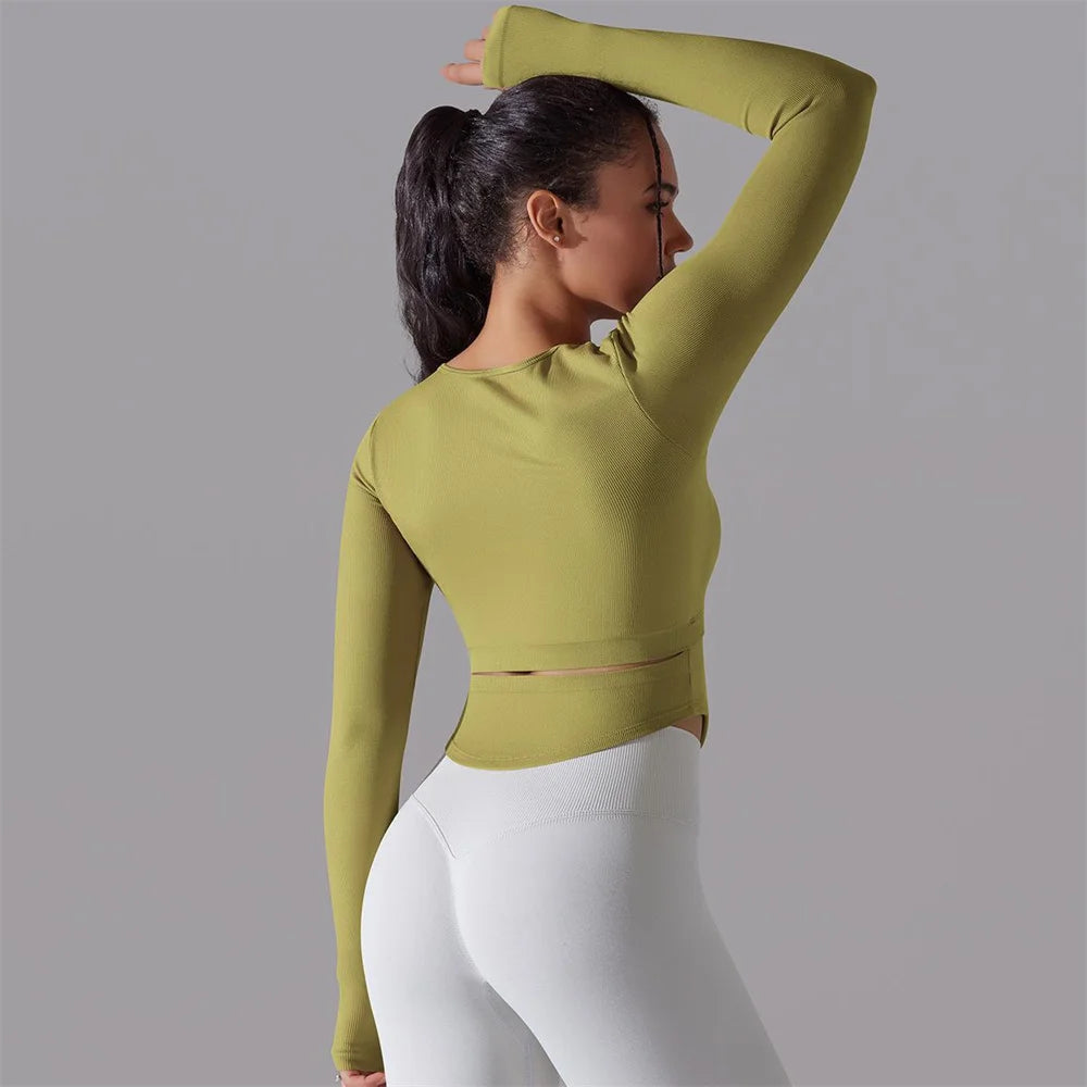 Seamless Yoga Shirts Sports Top Long Sleeve Gym Clothing Running Workout Top T-shirts Active Wear Women Fitness Slim Shirt