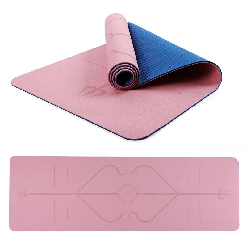 Double-layer Two-color Body Position Line Shock Absorption Yoga Mat Fitness Exercise Mat Wear-resistant Floor Mat