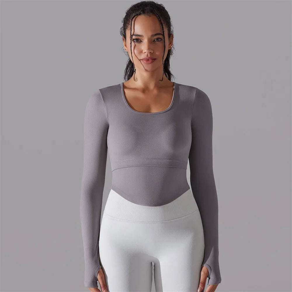 Seamless Yoga Shirts Sports Top Long Sleeve Gym Clothing Running Workout Top T-shirts Active Wear Women Fitness Slim Shirt