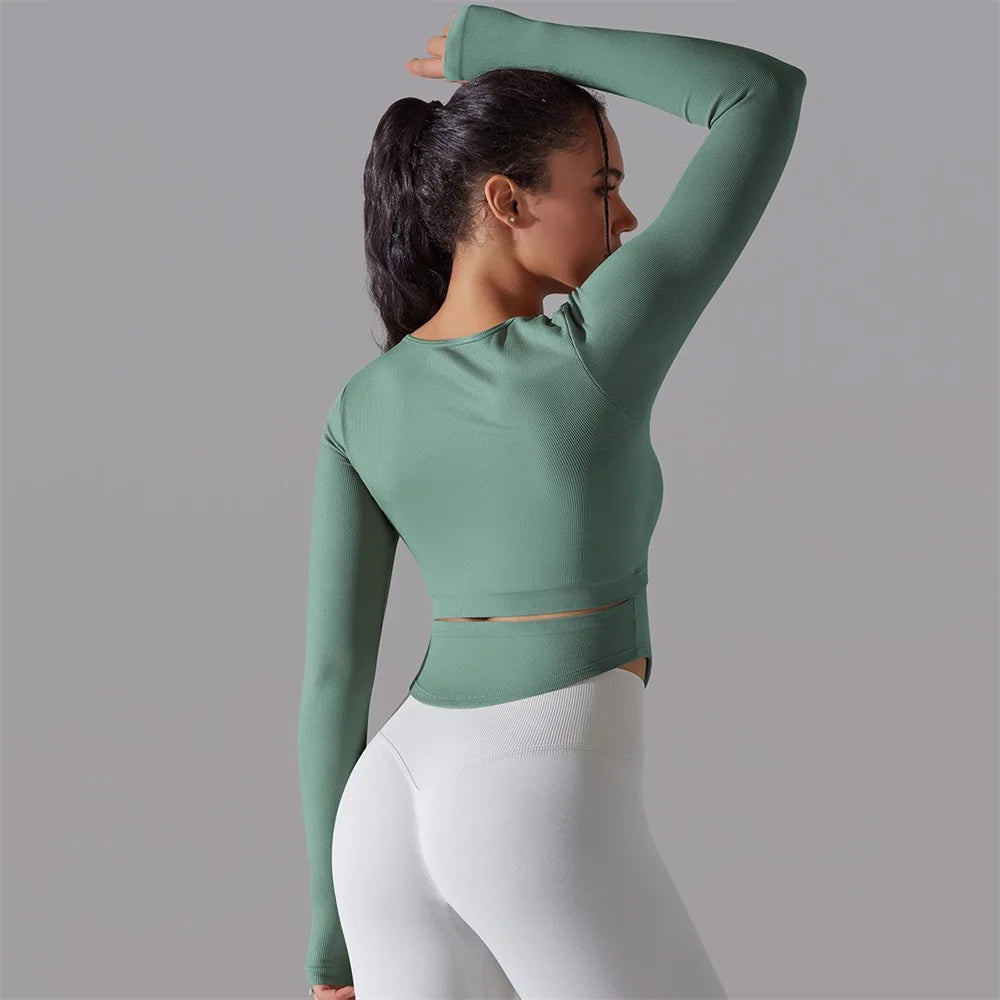 Seamless Yoga Shirts Sports Top Long Sleeve Gym Clothing Running Workout Top T-shirts Active Wear Women Fitness Slim Shirt