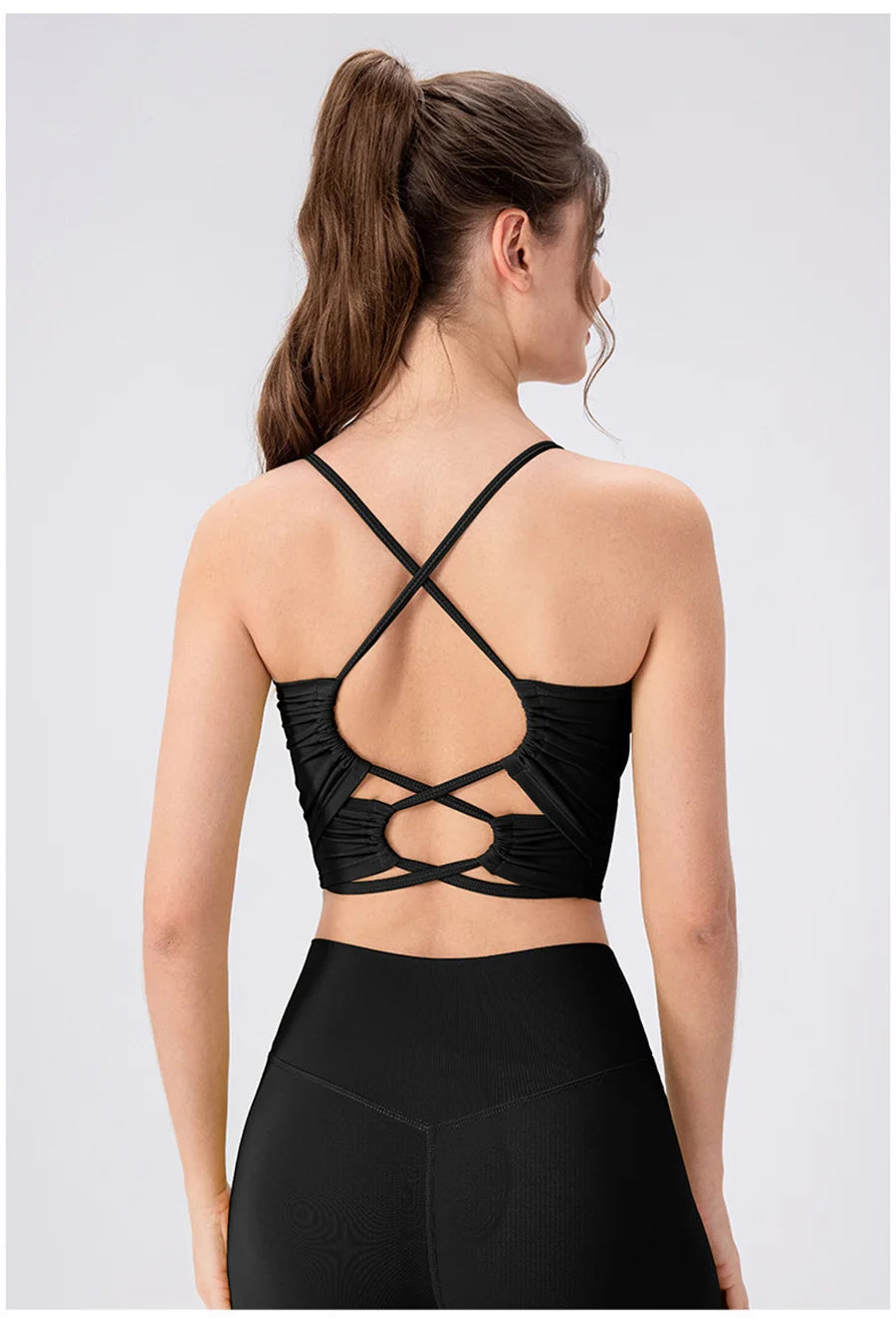 Women Cross Back Yoga Bra With Removable Pads Open Back Ballet Top Elastic Breathable Running Sports Fitness Gym Tank Top