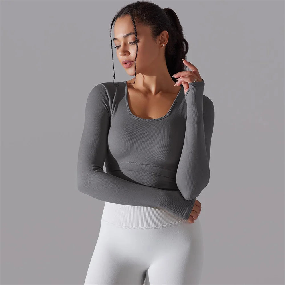 Seamless Yoga Shirts Sports Top Long Sleeve Gym Clothing Running Workout Top T-shirts Active Wear Women Fitness Slim Shirt