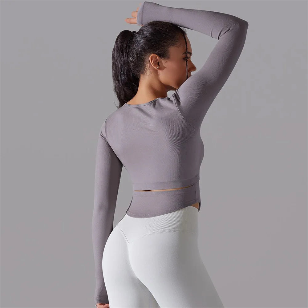 Seamless Yoga Shirts Sports Top Long Sleeve Gym Clothing Running Workout Top T-shirts Active Wear Women Fitness Slim Shirt